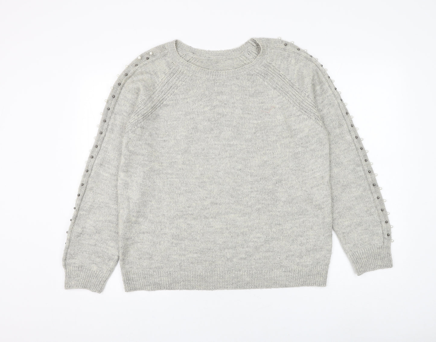 George Womens Grey Round Neck Acrylic Pullover Jumper Size 12