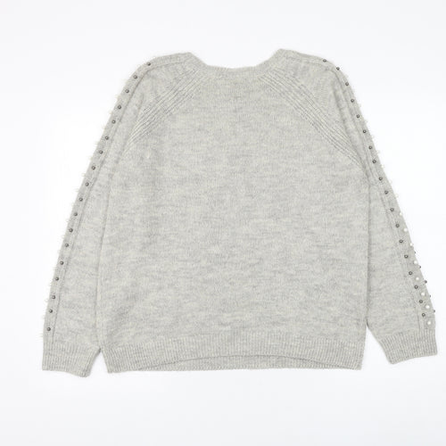 George Womens Grey Round Neck Acrylic Pullover Jumper Size 12