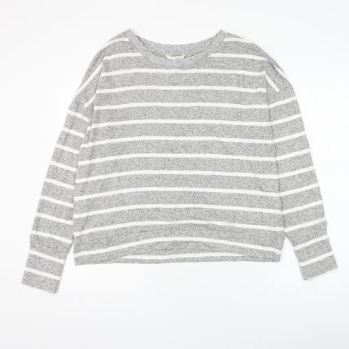 Marks and Spencer Womens Grey Round Neck Striped Viscose Pullover Jumper Size 14