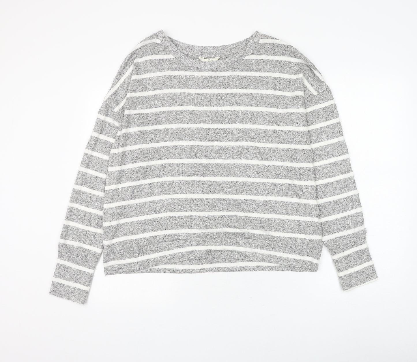 Marks and Spencer Womens Grey Round Neck Striped Viscose Pullover Jumper Size 14