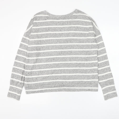 Marks and Spencer Womens Grey Round Neck Striped Viscose Pullover Jumper Size 14