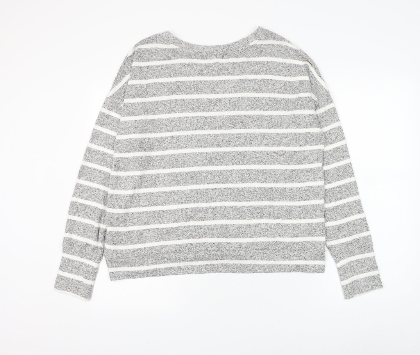 Marks and Spencer Womens Grey Round Neck Striped Viscose Pullover Jumper Size 14