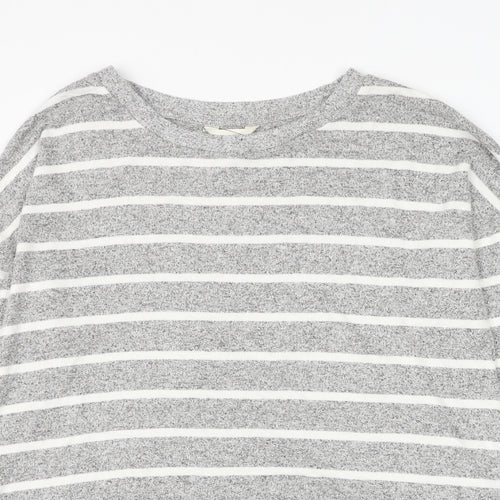 Marks and Spencer Womens Grey Round Neck Striped Viscose Pullover Jumper Size 14