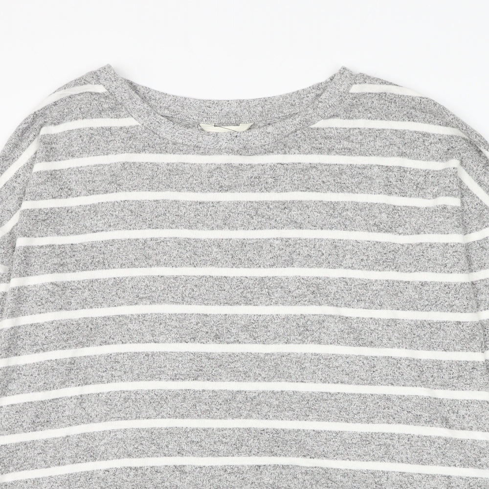 Marks and Spencer Womens Grey Round Neck Striped Viscose Pullover Jumper Size 14