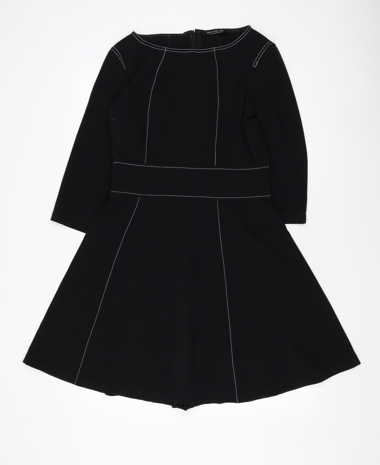 Penny Black Womens Black Polyester Skater Dress Size M Round Neck Zip