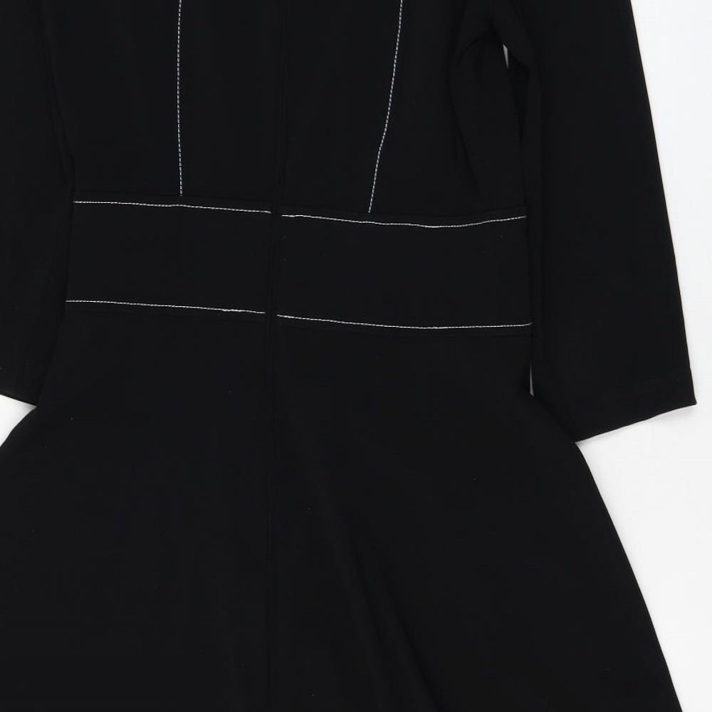 Penny Black Womens Black Polyester Skater Dress Size M Round Neck Zip