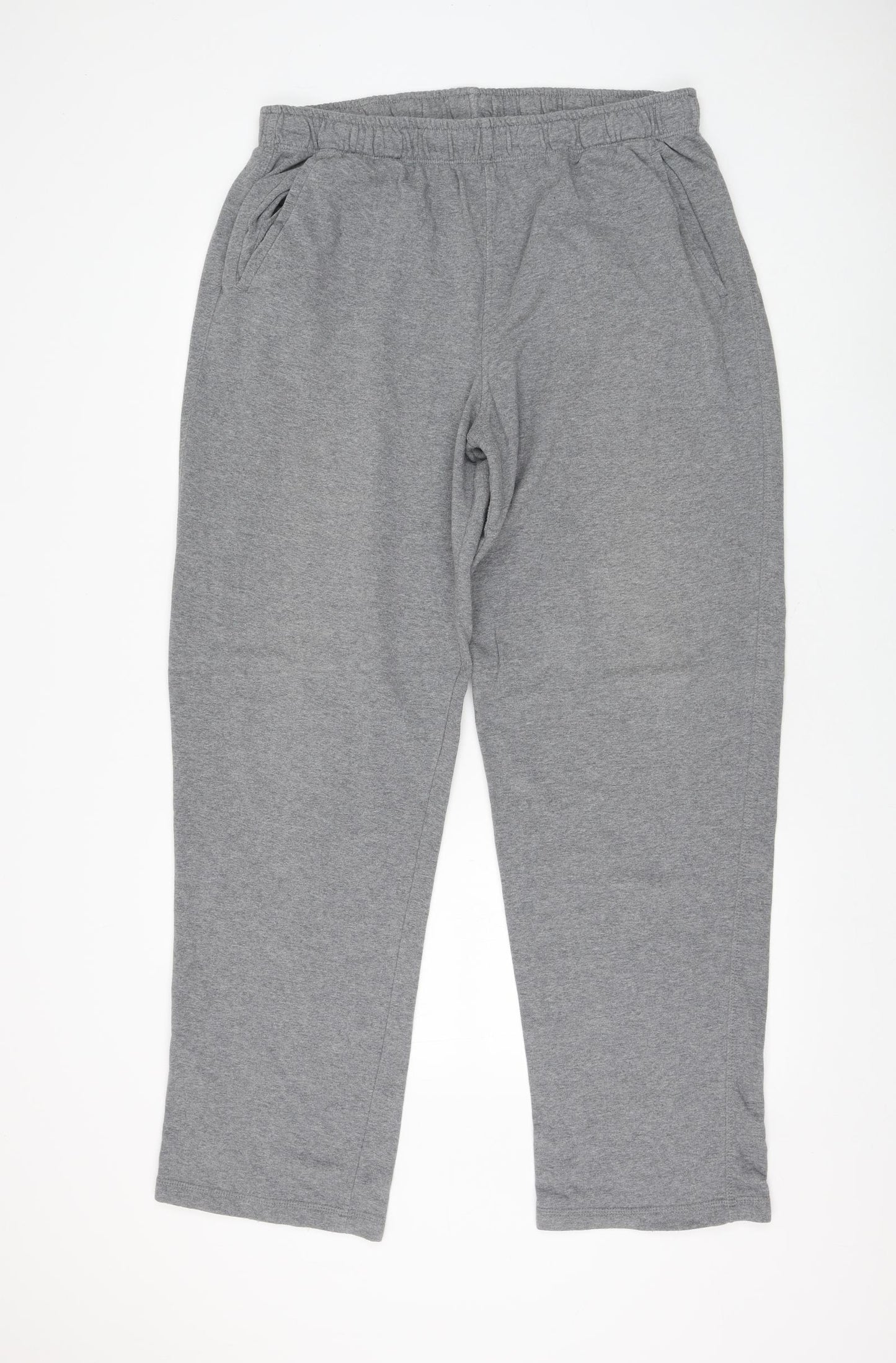 Marks and Spencer Mens Grey Cotton Jogger Trousers Size 39 in L32 in Regular Drawstring