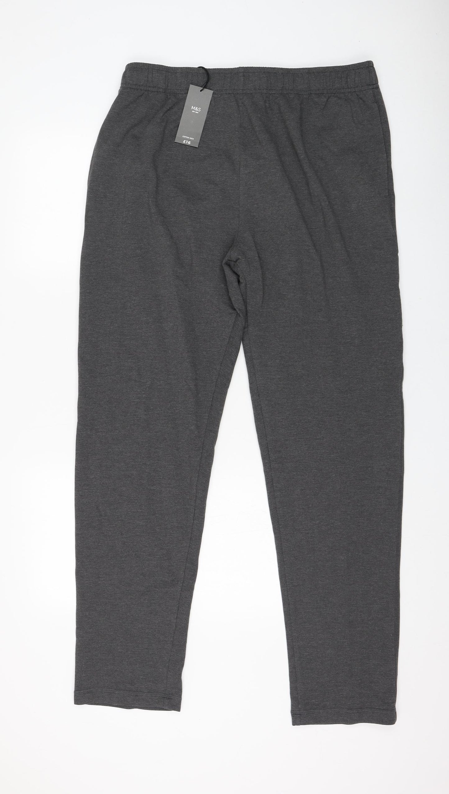 Marks and Spencer Mens Grey Cotton Jogger Trousers Size 39 in L33 in Regular Drawstring