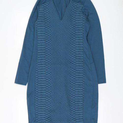 Sandwich Womens Blue Polyester Shift Size S V-Neck Zip