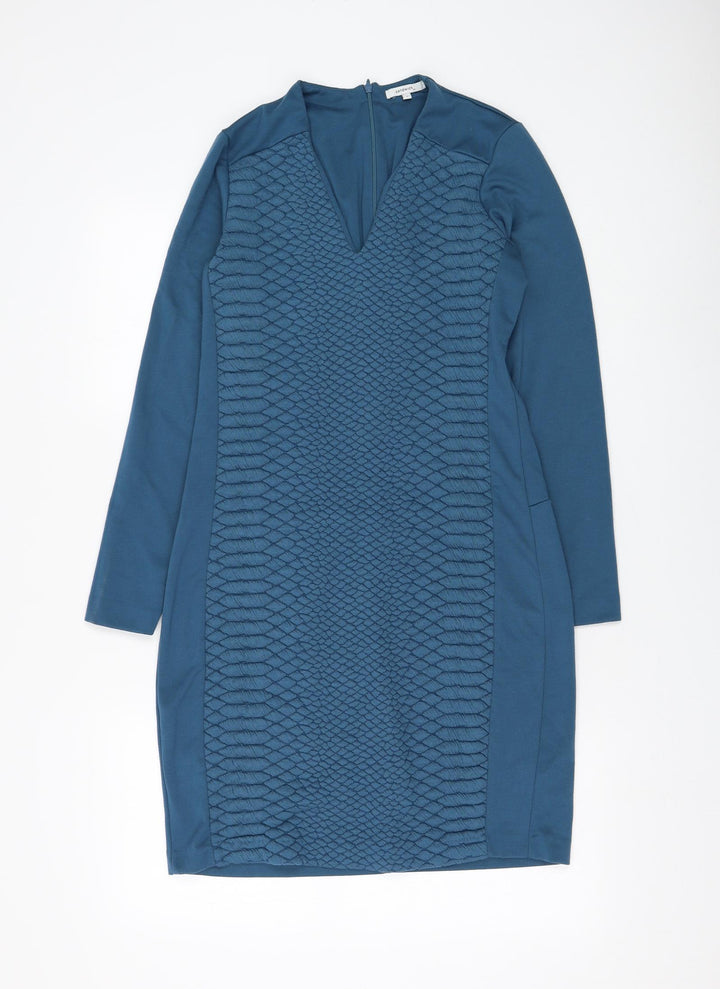 Sandwich Womens Blue Polyester Shift Size S V-Neck Zip