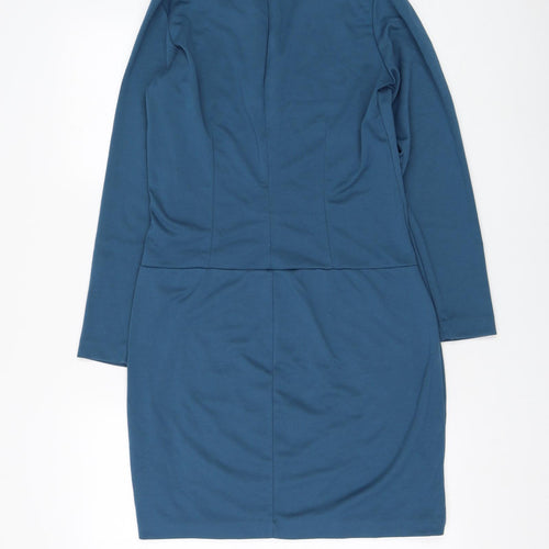 Sandwich Womens Blue Polyester Shift Size S V-Neck Zip