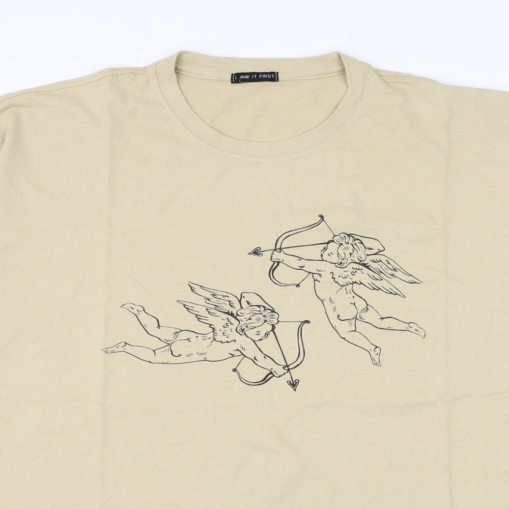 I SAW IT FIRST Womens Beige Polyester Basic T-Shirt Size 2XL Round Neck - Cherub