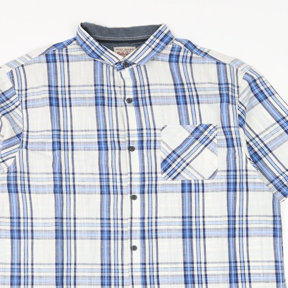 NEXT Boys White Plaid Cotton Basic Button-Up Size 16 Years Collared Button