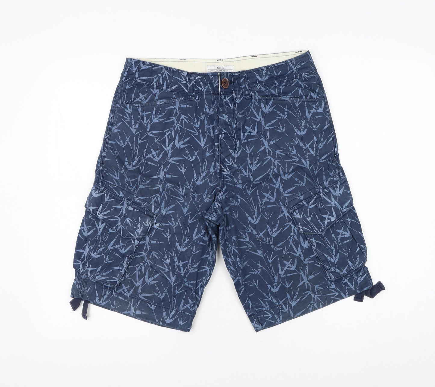 NEXT Mens Blue Floral Cotton Cargo Shorts Size 30 in L10 in Regular Button - Leaf Print