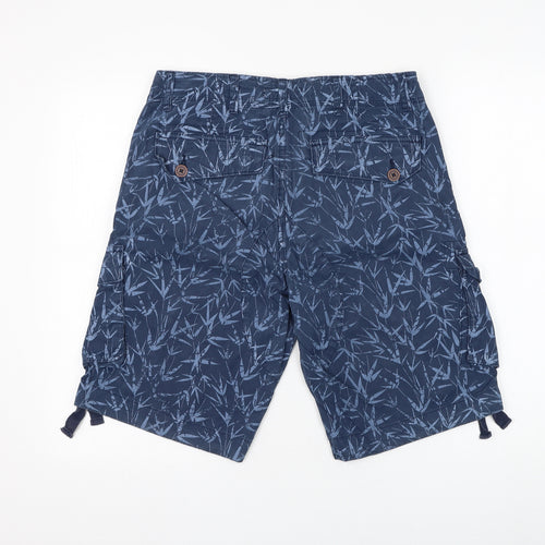 NEXT Mens Blue Floral Cotton Cargo Shorts Size 30 in L10 in Regular Button - Leaf Print