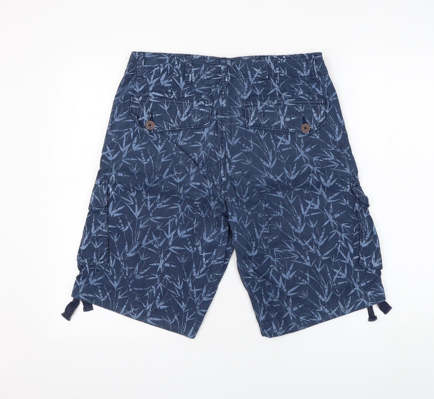 NEXT Mens Blue Floral Cotton Cargo Shorts Size 30 in L10 in Regular Button - Leaf Print