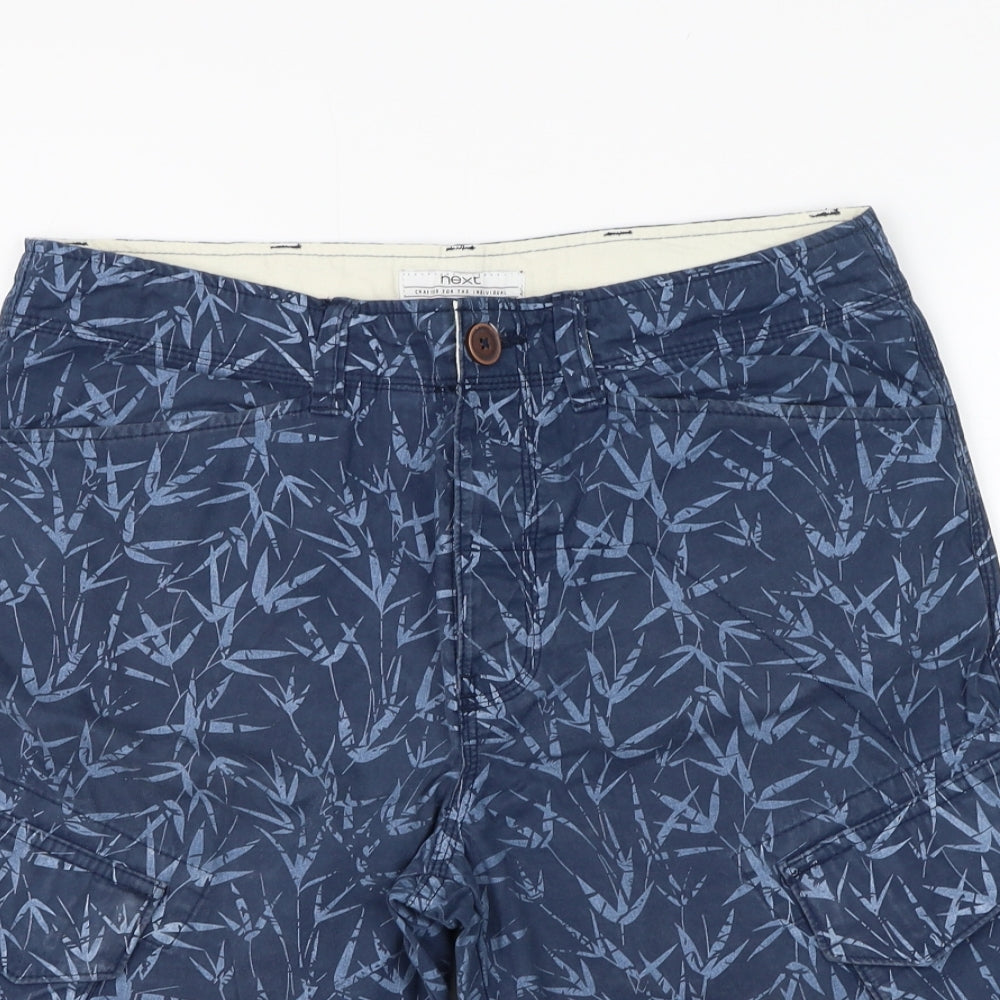 NEXT Mens Blue Floral Cotton Cargo Shorts Size 30 in L10 in Regular Button - Leaf Print