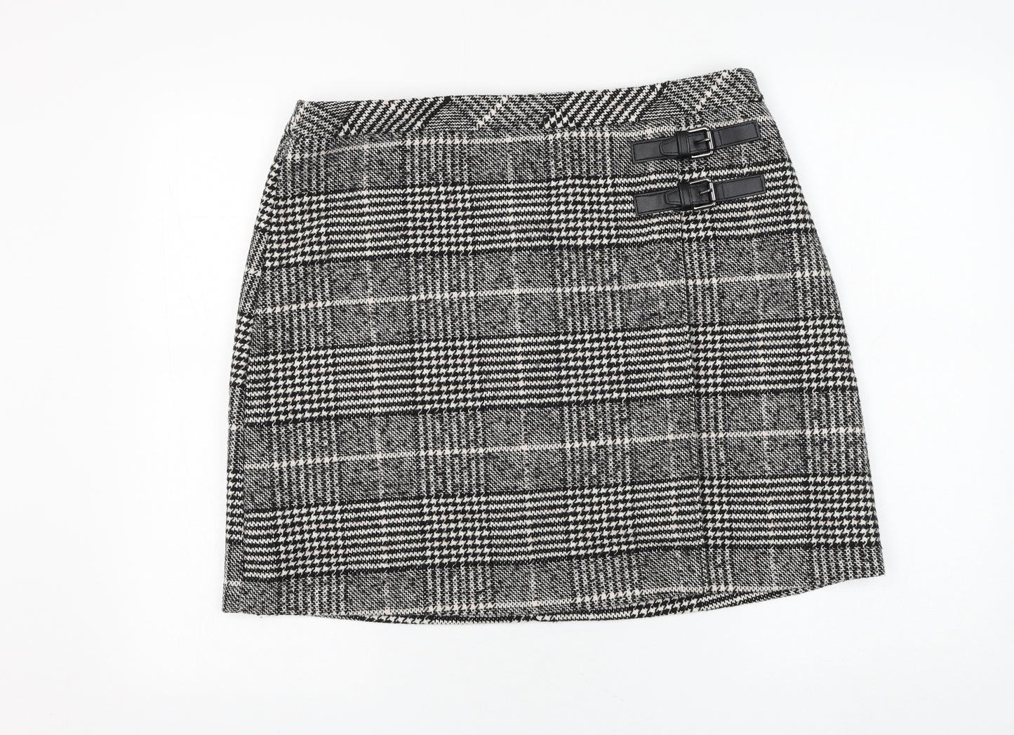F&F Womens Black Check Polyester A-Line Skirt Size 16 Zip