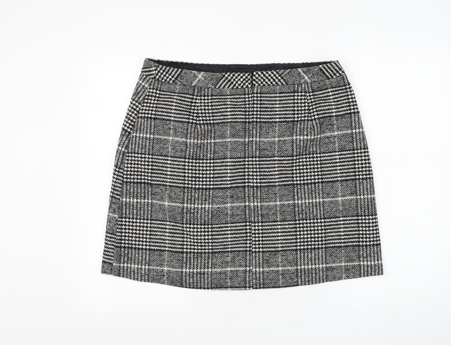 F&F Womens Black Check Polyester A-Line Skirt Size 16 Zip