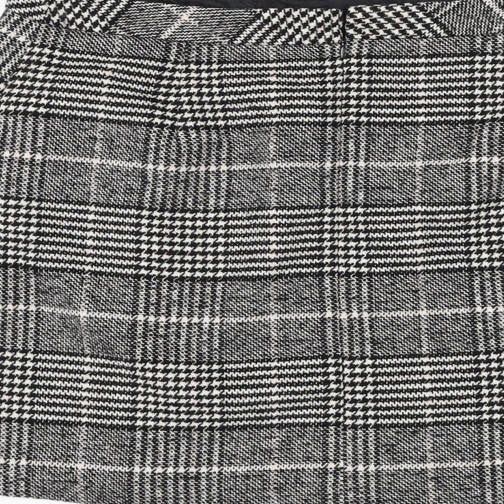 F&F Womens Black Check Polyester A-Line Skirt Size 16 Zip