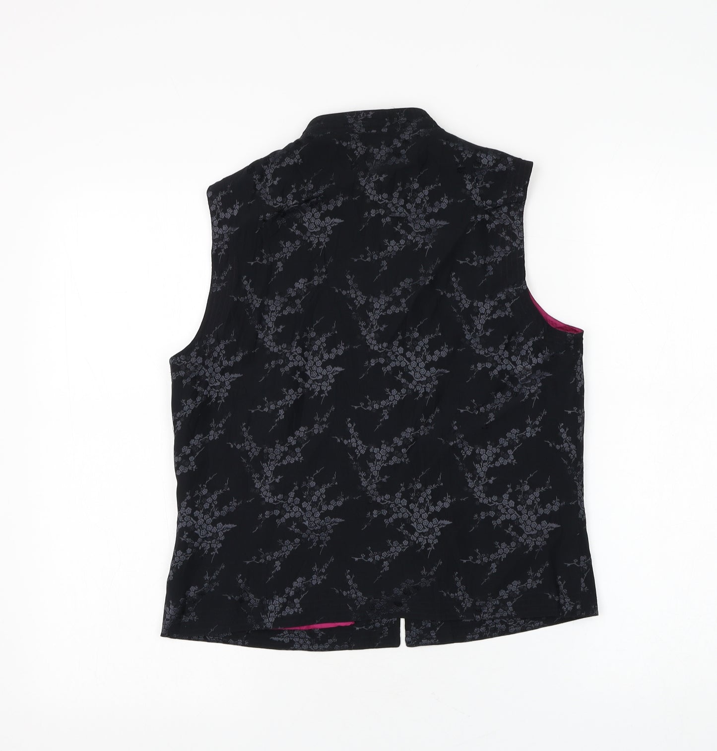 Monsoon Womens Black Floral Jacket Waistcoat Size 12 Toggle