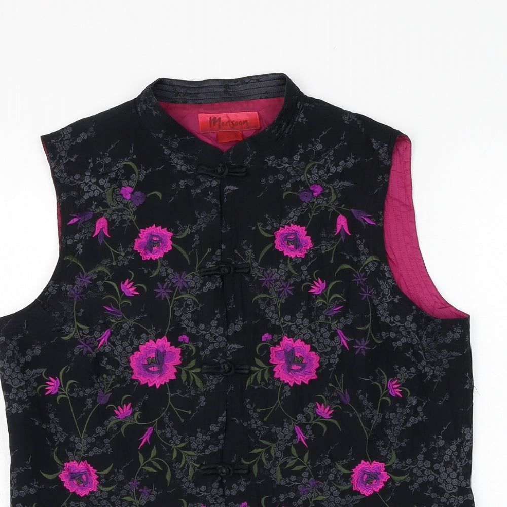 Monsoon Womens Black Floral Jacket Waistcoat Size 12 Toggle