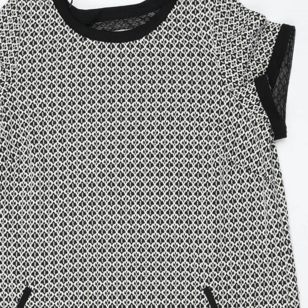 George Womens White Geometric Polyester Shift Size 24 Round Neck Pullover