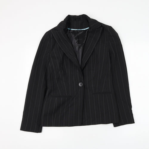 New Look Womens Black Striped Jacket Blazer Size 10 Button