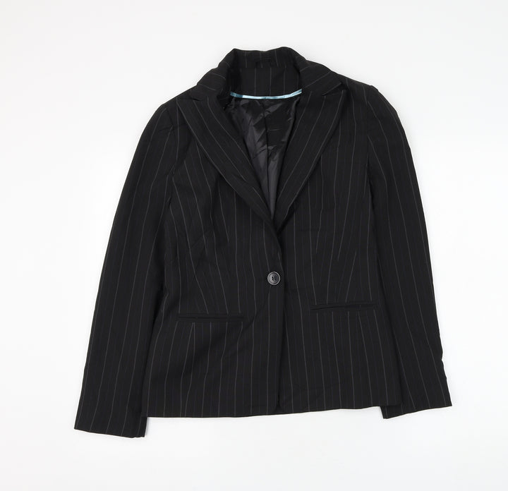 New Look Womens Black Striped Jacket Blazer Size 10 Button