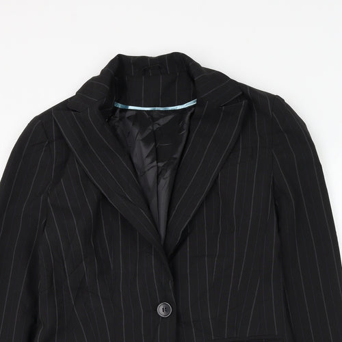 New Look Womens Black Striped Jacket Blazer Size 10 Button
