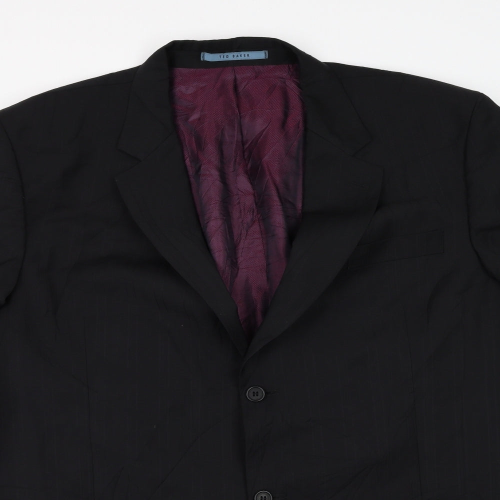 Ted Baker Mens Black Striped Polyester Jacket Suit Jacket Size 46