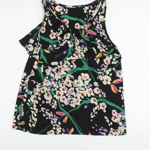 Influence Womens Black Floral Polyester Basic Tank Size S Round Neck