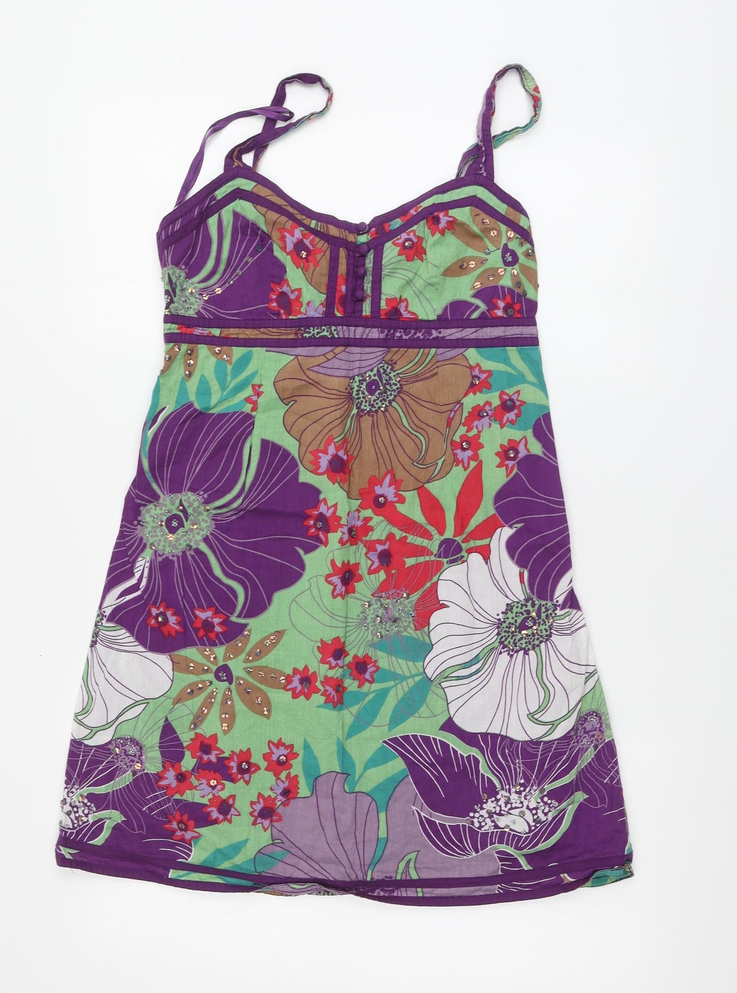 Be Beau Womens Multicoloured Floral Cotton A-Line Size 12 V-Neck