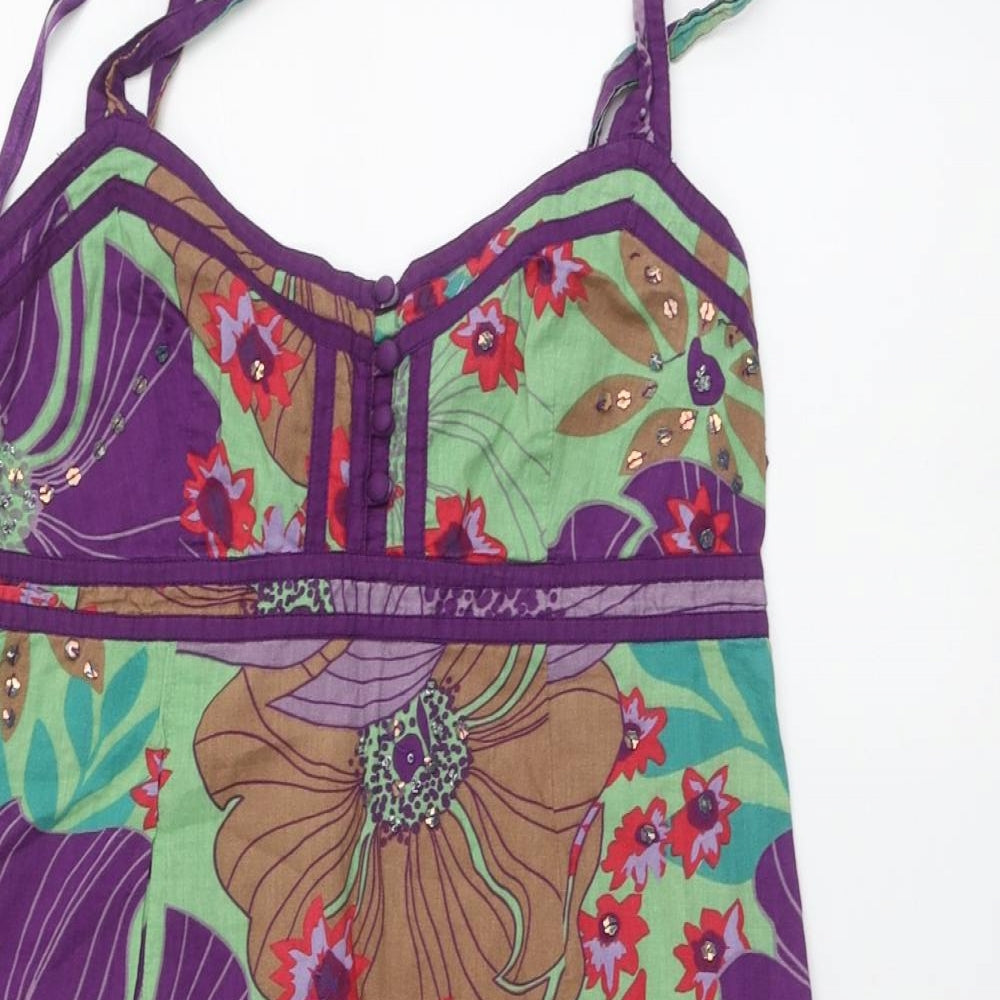 Be Beau Womens Multicoloured Floral Cotton A-Line Size 12 V-Neck