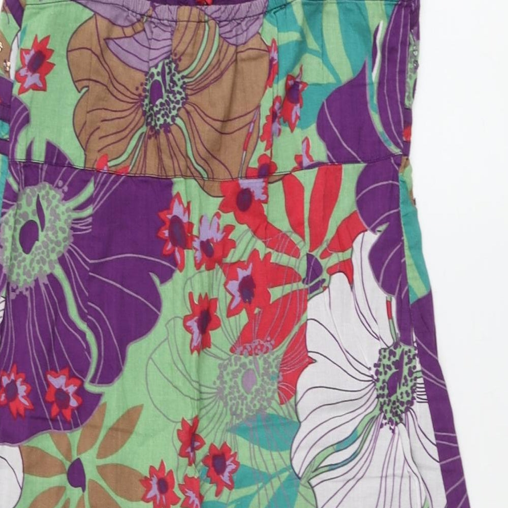 Be Beau Womens Multicoloured Floral Cotton A-Line Size 12 V-Neck