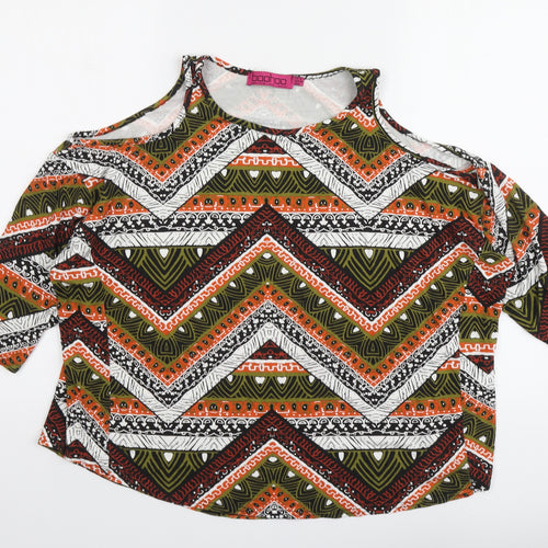 Boohoo Womens Multicoloured Geometric Viscose Basic Blouse Size 10 Round Neck