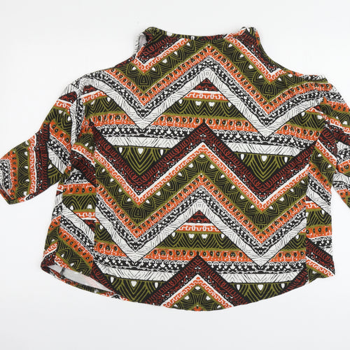 Boohoo Womens Multicoloured Geometric Viscose Basic Blouse Size 10 Round Neck