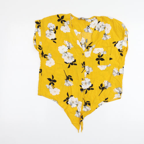 Dorothy Perkins Womens Yellow Floral Viscose Basic Button-Up Size 8 V-Neck