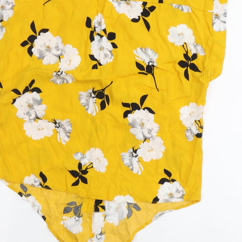Dorothy Perkins Womens Yellow Floral Viscose Basic Button-Up Size 8 V-Neck