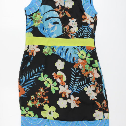 Sophyline Womens Multicoloured Floral Polyester A-Line Size S Round Neck
