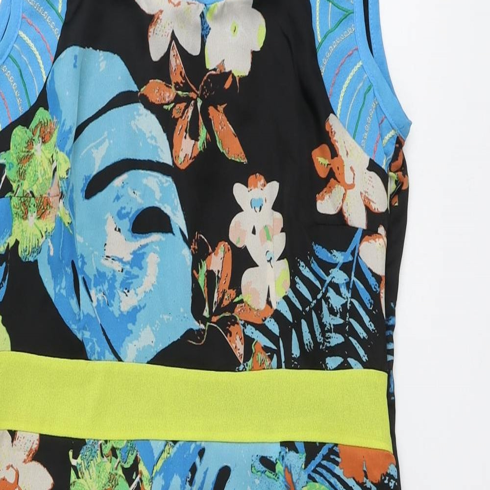 Sophyline Womens Multicoloured Floral Polyester A-Line Size S Round Neck