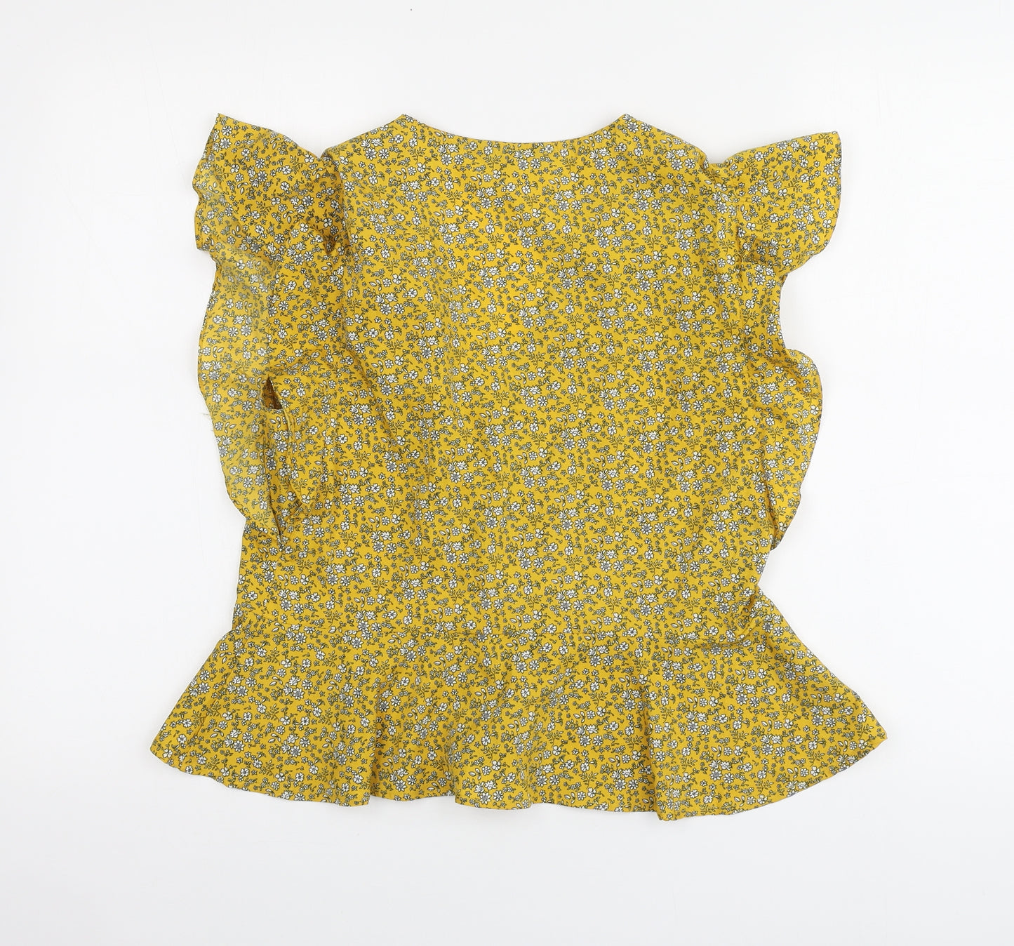 New Look Womens Yellow Floral Polyester Basic Blouse Size S V-Neck