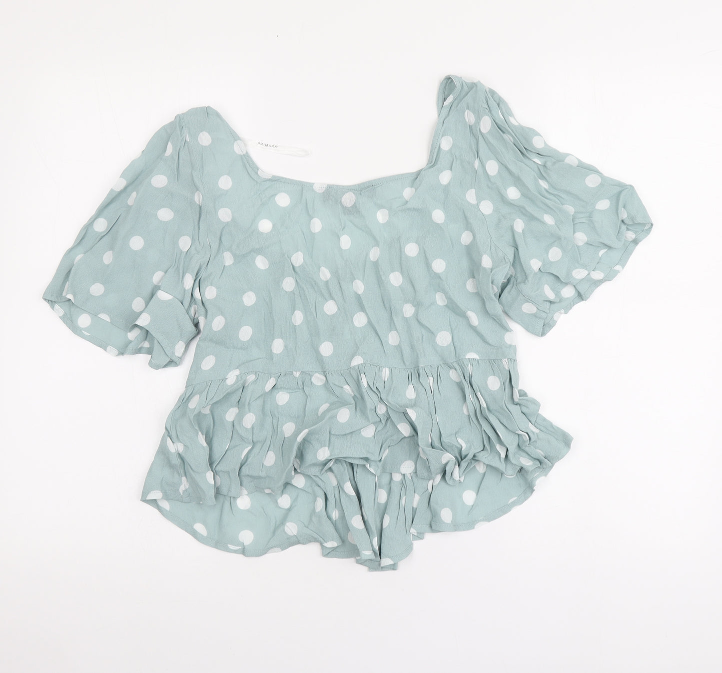 Primark Womens Blue Polka Dot Viscose Basic Blouse Size 14 Round Neck