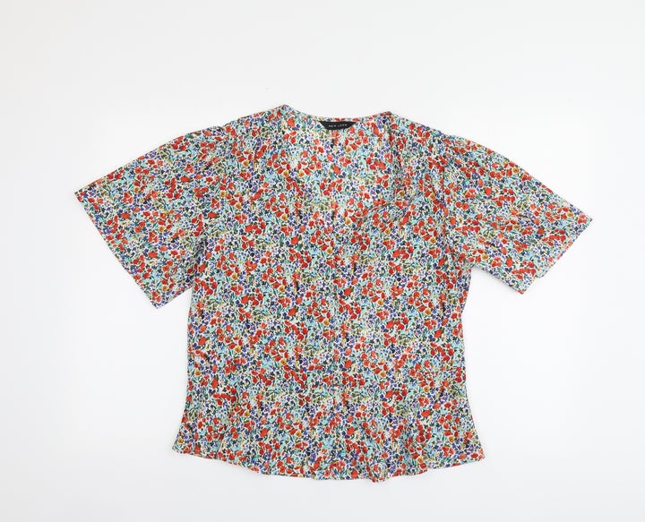 New Look Womens Multicoloured Floral Polyester Basic Button-Up Size S V-Neck