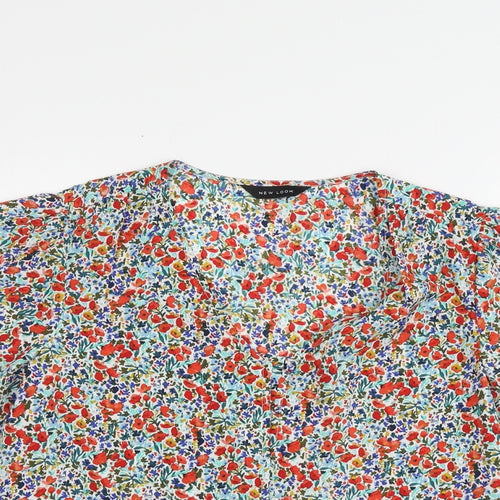 New Look Womens Multicoloured Floral Polyester Basic Button-Up Size S V-Neck