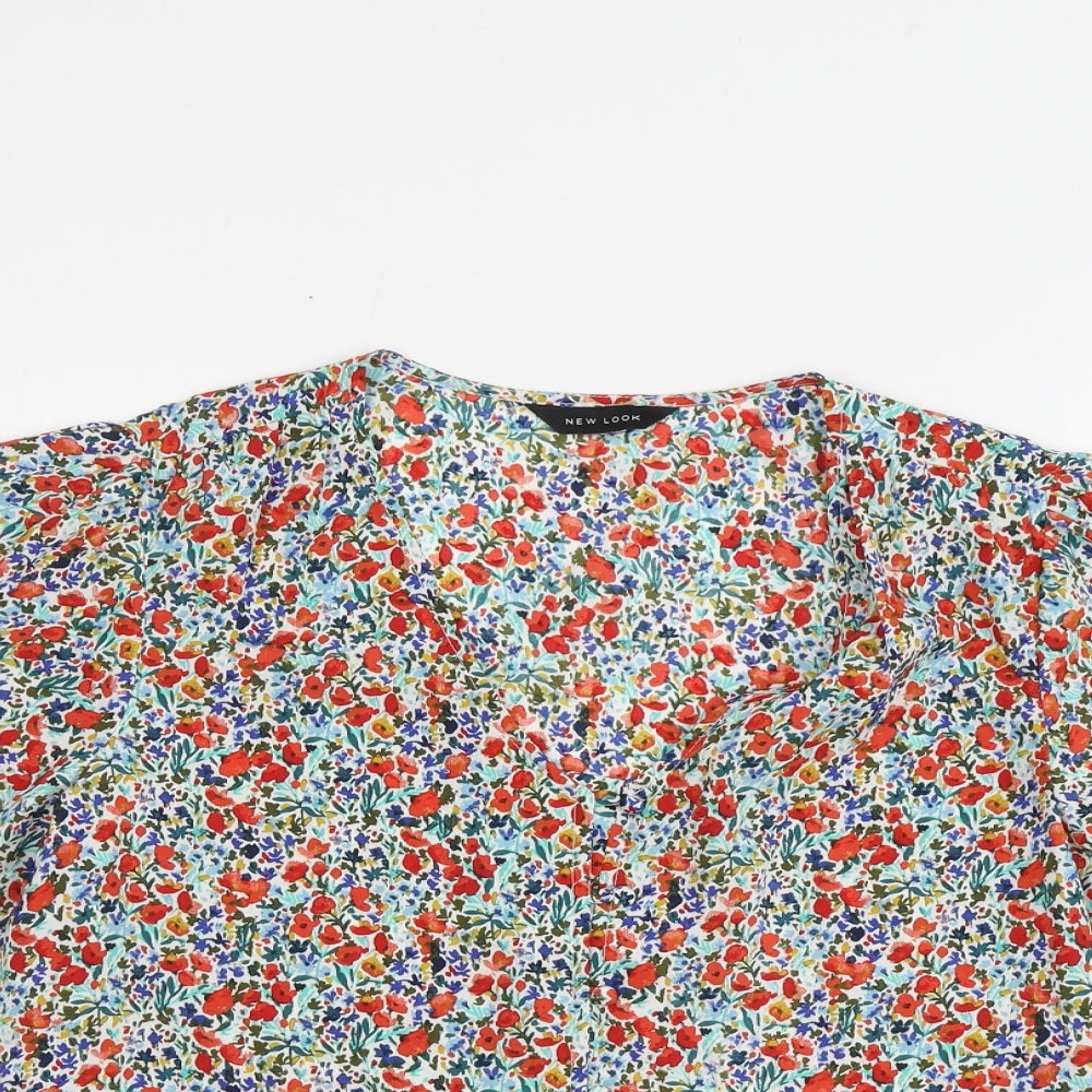 New Look Womens Multicoloured Floral Polyester Basic Button-Up Size S V-Neck
