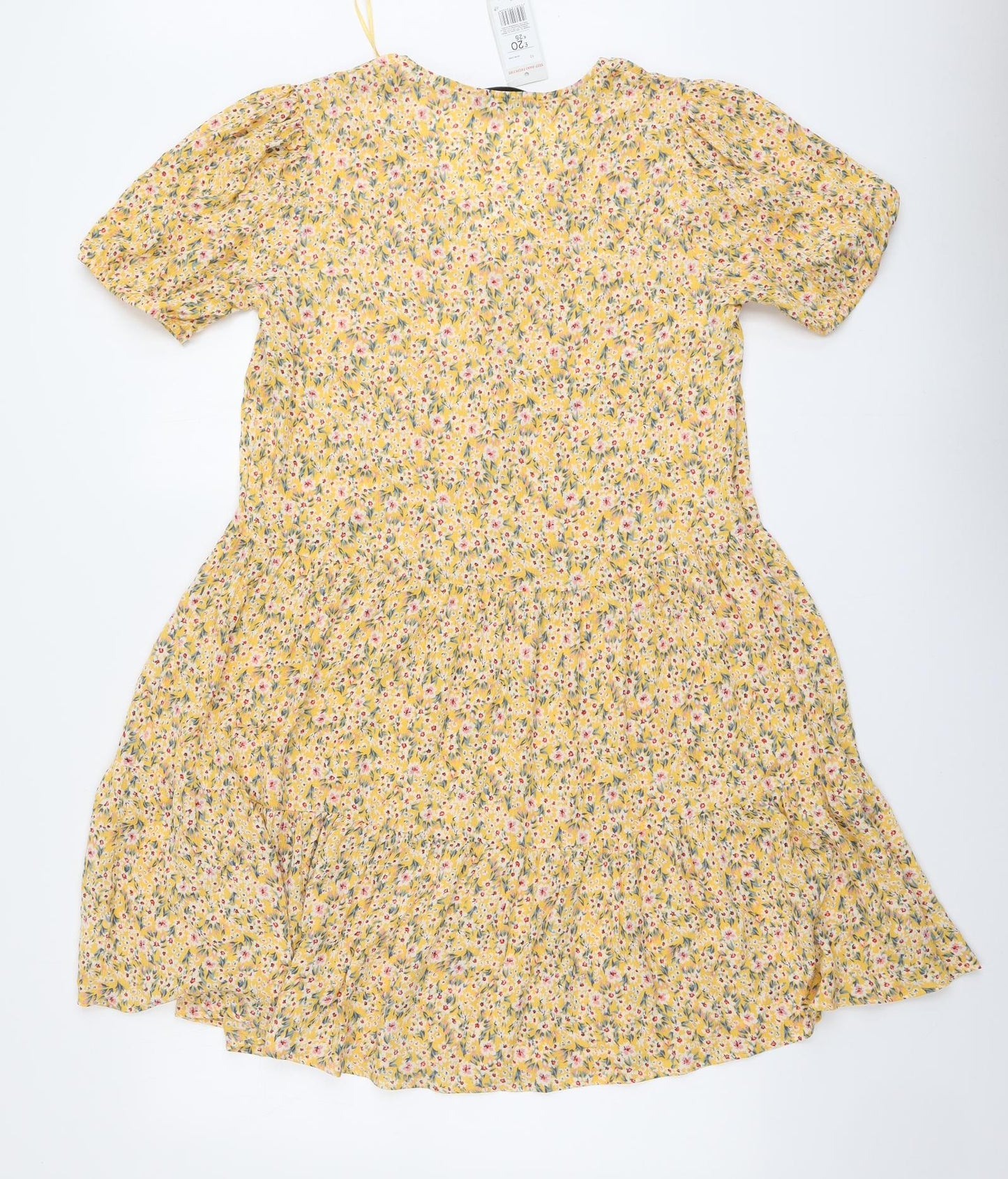 F&F Womens Yellow Floral Polyester Trapeze & Swing Size 10 V-Neck