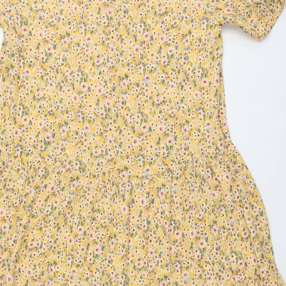 F&F Womens Yellow Floral Polyester Trapeze & Swing Size 10 V-Neck