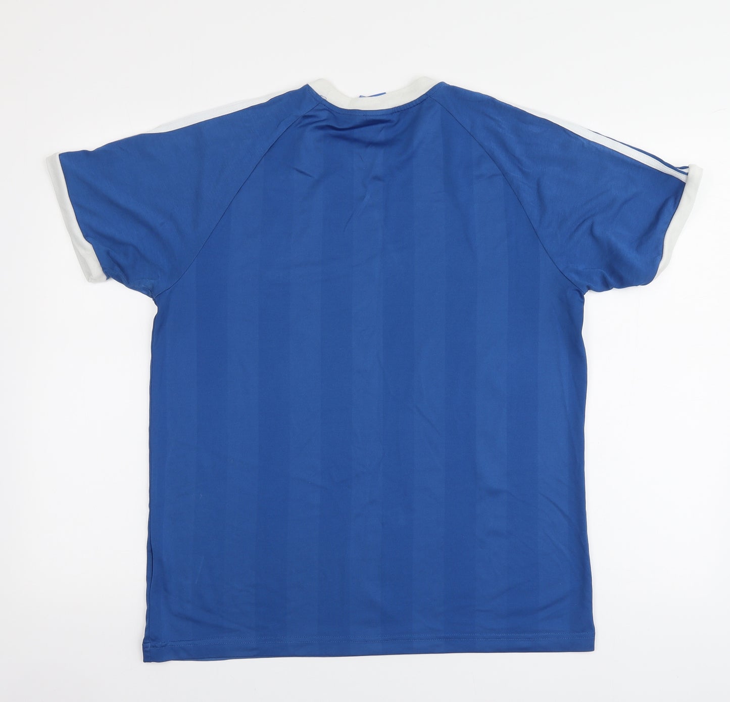 adidas Mens Blue Striped Polyester T-Shirt Size M Round Neck