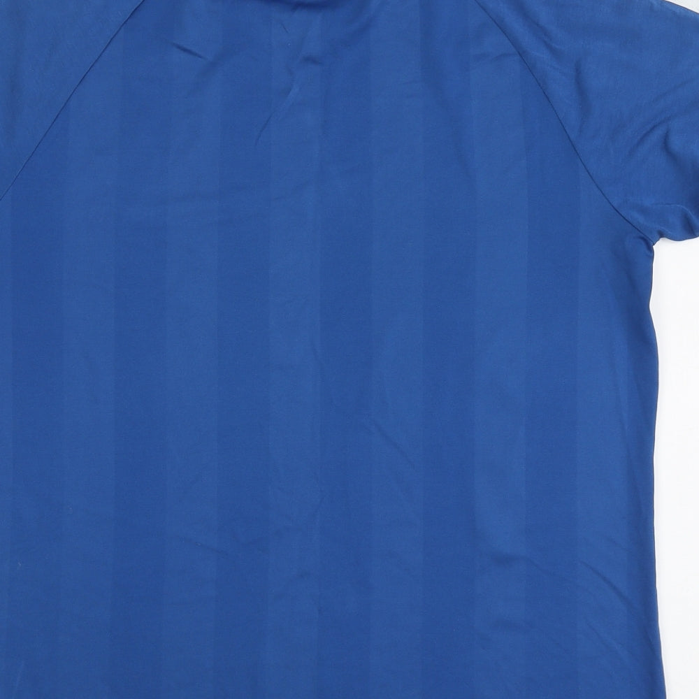 adidas Mens Blue Striped Polyester T-Shirt Size M Round Neck